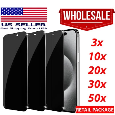 Wholesale Privacy Tempered Glass Screen Protector for iPhone 16 15 14 13 Pro Max - Image 1 of 4