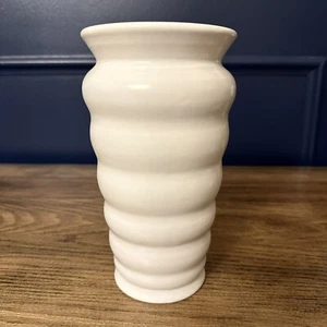 Rare Roseville Ivory Line Ribbed Vase 8" Original Sticker 1930s Pottery - Picture 1 of 8
