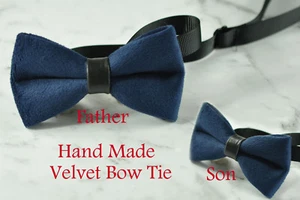 Father Son Match 100% Handmade Navy Blue Velvet Bow Tie Bowtie Wedding Party - Picture 1 of 18