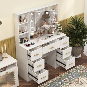Vanity Set 10 Lighted Mirror Makeup Dressing Table W/ Dresser Cabinet for Women - Picture 1 of 10