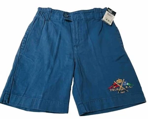 Polo Ralph Lauren Boys Blue Shorts W/Embroidery Crossed Flags & Crown Size 7 NWT - Picture 1 of 7