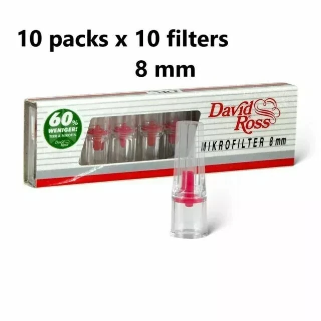 10 DAVID ROSS SLIM 8 MM TAR FILTERS FOR ROLLUPS. TAR CATCHER FOR TIPS