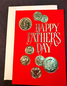 Vintage Hallmark Greeting Card Father's Day Unused NOS Red Gold Foil Coins - Picture 1 of 3