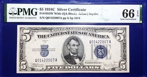 1934C $5 Silver Certificate Fr-1563W PMG66 Gem EPQ - Picture 1 of 4