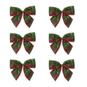 Northlight Pack of 6 Red and Green Plaid 2 Loop Christmas Bow Decorations 5.5 - Picture 1 of 4