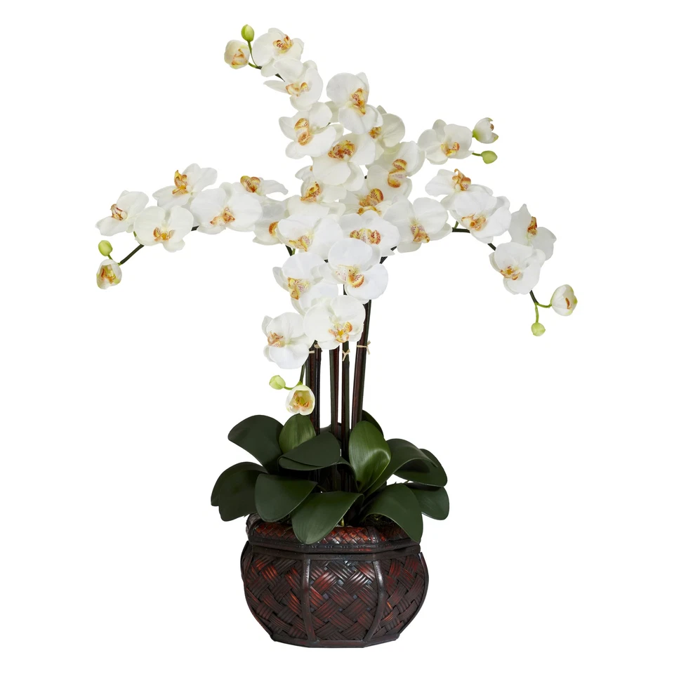 Phalaenopsis casi natural con florero decorativo arreglo floral artificial Foto 1 de 1