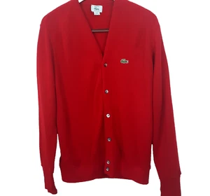 Lacoste Strickjacke Pullover Herren Gr. Medium V-Ausschnitt Rot Acadamia Opa Vintage - Bild 1 von 9