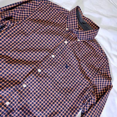 Рубашка на пуговицах American Eagle Outfitters классический покрой имбирь оранжевая темно-синяя S - Изображение 1 из 4