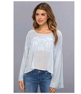 Free People Pandora Embroidered Oversize Boxy Woven Front Blouse Size Medium - Picture 1 of 8