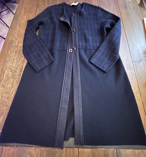 Maglione cardigan lungo XL Tory Burch misto lana navy necessita di riparazioni vedi foto!