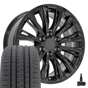 20 In Gloss Black 84638161 Rims & Bridgestone Tires Fit Escalade Sierra Yukon - Picture 1 of 5
