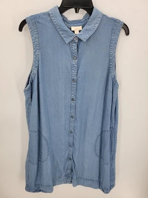 Vestido de mezclilla Jill para mujer grande pequeño azul cambray denim sin mangas con botones Foto 1 de 4