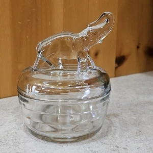 Vintage Jeannette Clear Glass Trinket Dish Elephant On Top - Picture 1 of 4