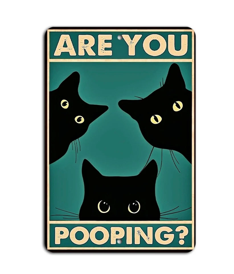 Смешной металлический знак ванной стены декор черный кот вы Pooping 8 x 12 - Изображение 1 из 1