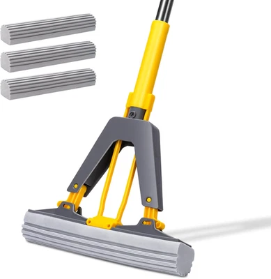 Fregona de esponja, fregona autoexprimible con 3 recambios de fregona absorbente de PVA, fregona de esponja con rodillo Foto 1 de 4