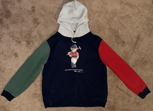 Polo Ralph Lauren Men’s Polo Bear Hoodie Colorblock Sleeves Large ** STAIN ** - Picture 1 of 7