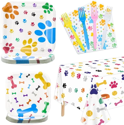 Suministros para fiestas para perros sirven 20-81 piezas platos servilletas mantel tenedores juego para perro Foto 1 de 4