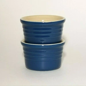 Taza de gres de cerámica 2 Le Creuset natillas Ramekins azul brillante acanalada bronceada Int. - Imagen 1 de 7