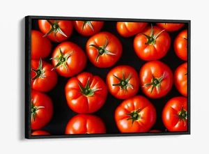 ARTE DE COCINA CON PATRÓN DE TOMATE - IMPRESIÓN DE ARTE DE PARED DE LIENZO ENMARCADO EFECTO FLOTADOR - Imagen 1 de 12