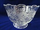 Vintage Heavy Crystal Flower Motif Cut Glass Candy Bowl Compote Ruffled Edge 8"