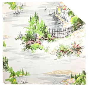 Vintage Wallpaper Sample Sheet 60s 70s Retro Landscape Seaside Town Craft Supply - Picture 1 of 8