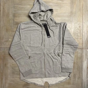Sudadera con capucha para hombre pequeña gris con cremallera King Kouture PVP £40 acanalada cola de pez con capucha - Imagen 1 de 12