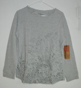 Graues Damen-Sweatshirt mit Rüschen Blumenmuster Petite Medium neu mit Etikett - Bild 1 von 6