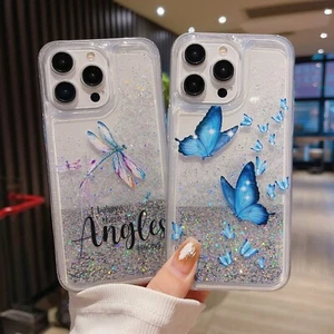 Cartoon Butterfly Dragonfly Liquid Bling Quicksand For iPhone Samsung Case Cover - Picture 1 of 13