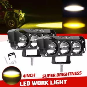 Pair 4" LED Work Light Bar Amber-White Spot Pods For Polaris RZR Can-am Maverick - Picture 1 of 12