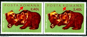 1972 Baby Bears,Cubs playing,Ursus arctos,Romania,Mi.3010,pair,MNH,variety ERROR - Picture 1 of 1