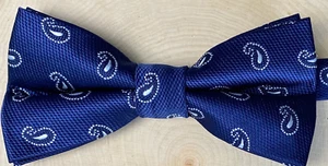 Men’s Paisley Bow Tie, Navy - Picture 1 of 6