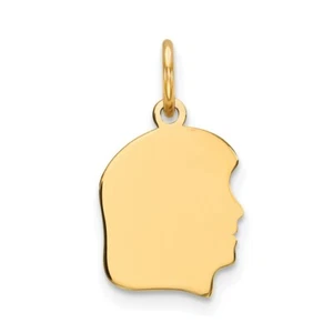 14k Yellow Gold Plain Small .009 Gauge Facing Right Engravable Girl Head Charm - Picture 1 of 4