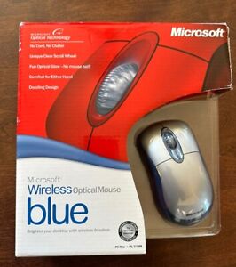 Souris optique sans fil Microsoft bleue K80-00004 USB PS/2 Windows Mac jamais utilisée,
