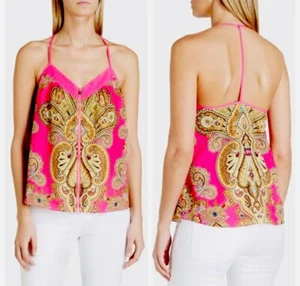 TED BAKER Women’s Size S Hevea Jewel Paisley Cami Tank Top Zip Front Hot Pink - Picture 1 of 7