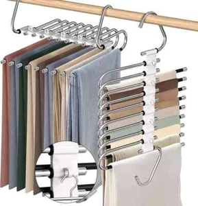Perchas para pantalones de 9 capas ahorro de espacio, paquete de 2 estantes multifuncionales de acero inoxidable. - Imagen 1 de 3
