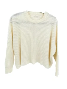 Poof Apparel Cream Drop Shoulder Soft Open Knit Sweater SZ M Cropped - Picture 1 of 9