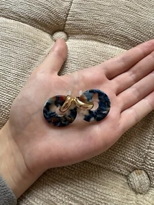 Ohrringe Blau Gold mit Muster - Bild 1 von 8