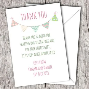 Tarjetas de agradecimiento personalizadas de BODA (postales) • Fast Post • Bunting - Imagen 1 de 1