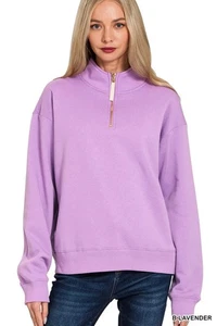 Zenana Fleece Half Zip Sweatshirt - Picture 1 of 4
