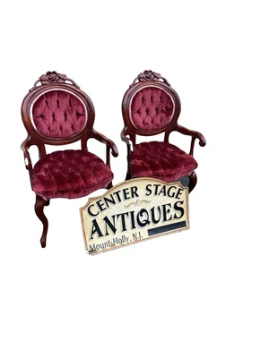 66628 Pair KIMBALL Furniture Mahogany Victorian style Armchair Chair s - Image 1 of 4