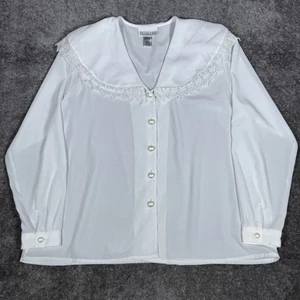 Vintage Christie & Jill Blouse Women's 20W White Sailor Collar Shoulder Pads - Picture 1 of 7