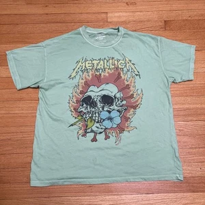 American Eagle x Metallica XL Green Oversized Shirt Flame Skull Tee - Imagen 1 de 4