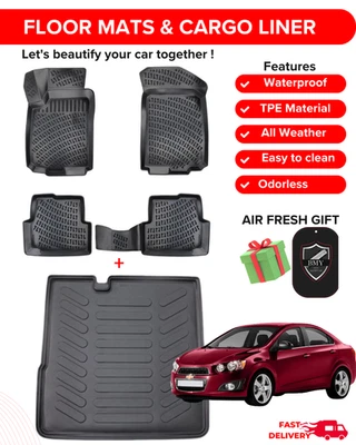 Juego completo de alfombrillas de coche para Chevrolet Aveo 2012-2020 sedán 3D para todo tipo de clima Foto 1 de 4