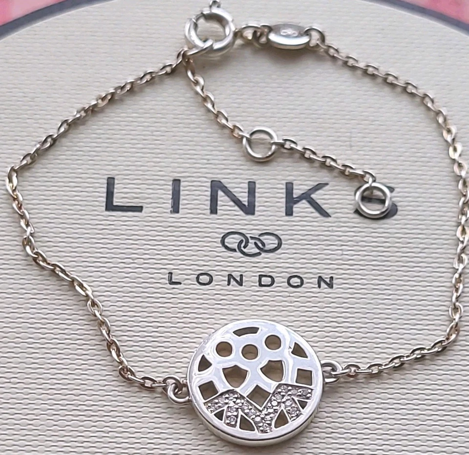 Genuine Links London Timeless Diamond & Sterling Silver Bracelet 6.25-7.5" 3.38g - Image 1 of 4