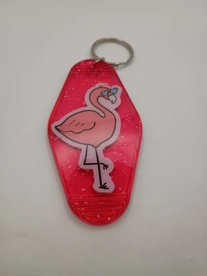 Llavero habitación motel estilo retro rojo brillo flamenco llavero regalo personalizado Foto 1 de 2