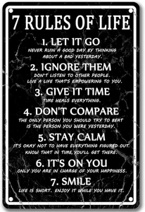 Motivational Quotes Metal Tin Sign 7 Rules of Life Wall Art, 12"X8" - Picture 1 of 12