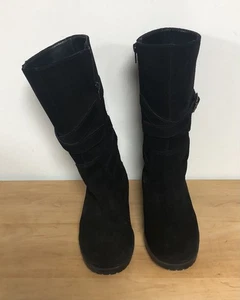 Ralph Lauren schwarz Wildleder Shelby Reißverschluss Motorrad Stiefel überkreuzte Riemen Schnalle Gr. 6,5B - Bild 1 von 10