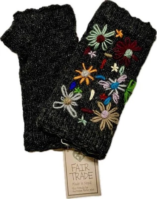 Guantes de lana hippie de comercio justo sin dedos para enviar mensajes de texto calentadores de manos 5984 BK Foto 1 de 4