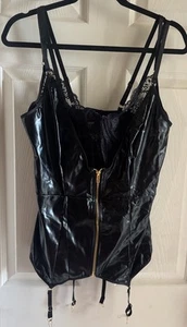 💻💻Dreamgirl Black Faux Leather Zip Up Corset Size Large💻💻 - Picture 1 of 6