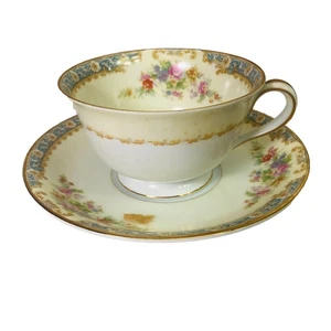 Noritake M China Morimura Occupied Japan Floral Gold Trim Cup and Saucer RARE - Picture 1 of 11